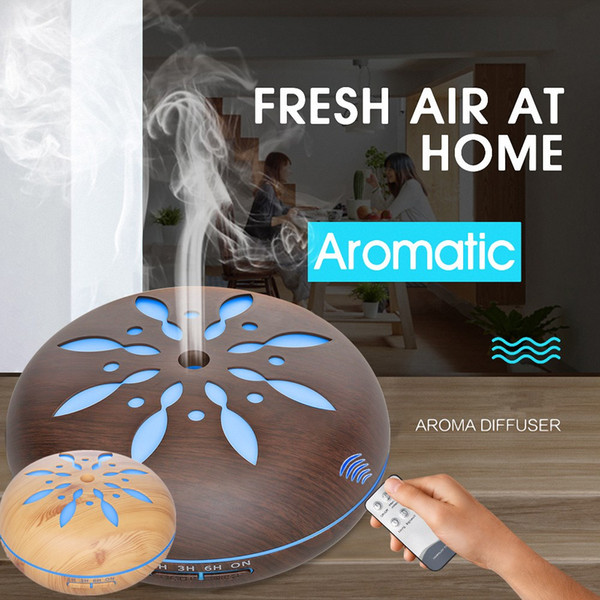 New Light / Dark Wood 550ml Remote Control 7 LED Color Changing Air Aroma Humidifier Model 1832 Ultrasonic Essential Oil Diffuser