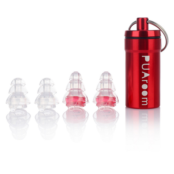 PUAroom Earplugs Reusable High Fidelity Ear Plugs with Carrying Aluminum Case Noise Filtering Hypoallergenic and Eco-Friendly Red