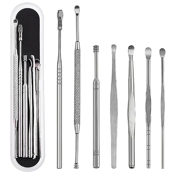 7pcs/set Ear Wax Pickers Stainless Steel Earpick Wax Remover Curette Ear Pick Cleaner Spoon Care Ear Clean Tool