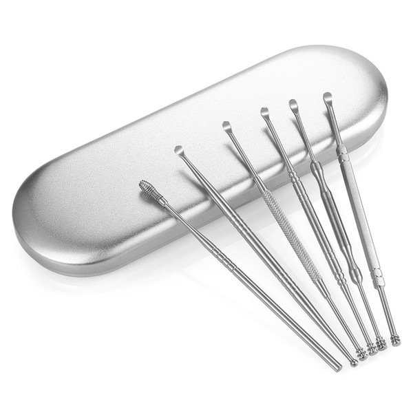 6pcs Ear Pick Curette Earwax Removal Kit Medical Grade Stainless Steel Ear Cleaning Tool with Storage Box