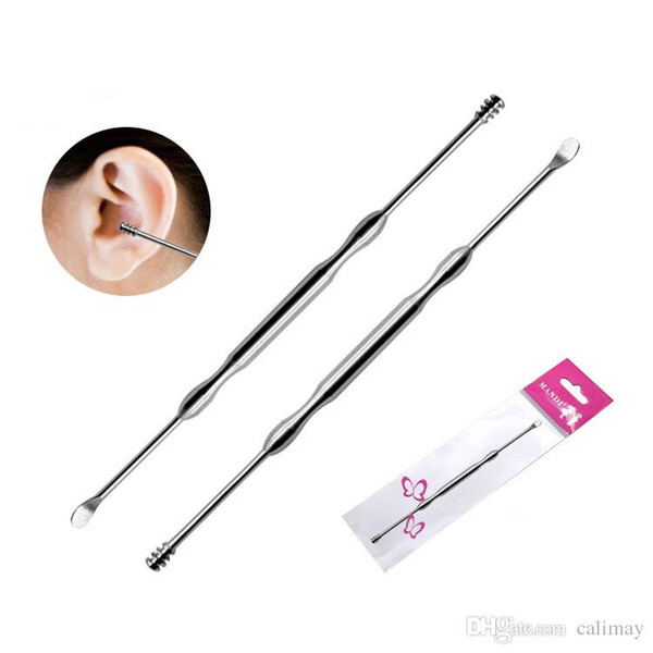 Stainless Steel Silver Earpick Wax Remover Curette Cleaner Health Care Tools Ear Scoop of Handle Design with Retail OPP bag