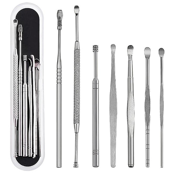 7pcs/set Ear Wax Pickers Stainless Steel Earpick Wax Remover Curette Ear Pick Cleaner Cleaner Spoon Care Clean Tool