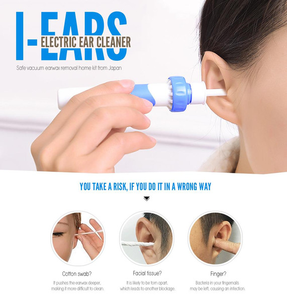 i-ears Portable Ear Cleaner Earwax Removal Electric Vibration Vacuum Cleaning Soft Hygienic Tips Wonder Soft Spiral Earpick Free Shipping BB