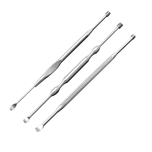 3pcs/Lot Stainless Steel Silver Earpick Wax Remover Curette Cleaner Health Care Tools Ear Pick 3 Kinds of Handle Design Free Shipping