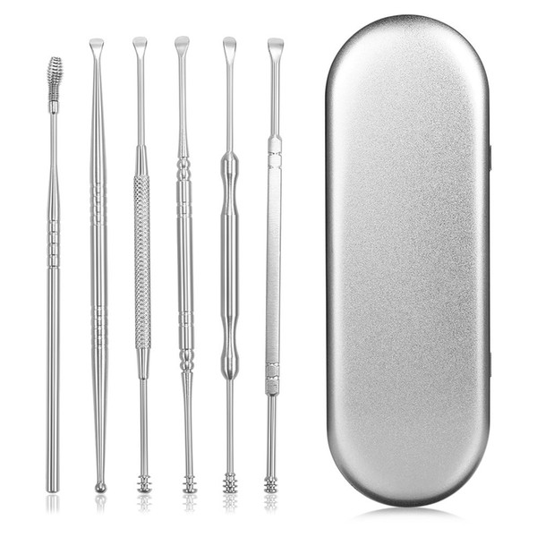 Ear Curette Earwax Removal Kit - Medical Grade Stainless Steel Set of 6 pcs Ear Picks Ear Curettes in a Tin Storage Box