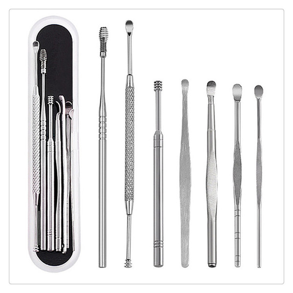 Professional Ear Pick Cleanser Set 7Pcs Ear Spoon Set Home Portable Nourishing Stainless Steel Digging Cleaning Tools Ear Care Supply