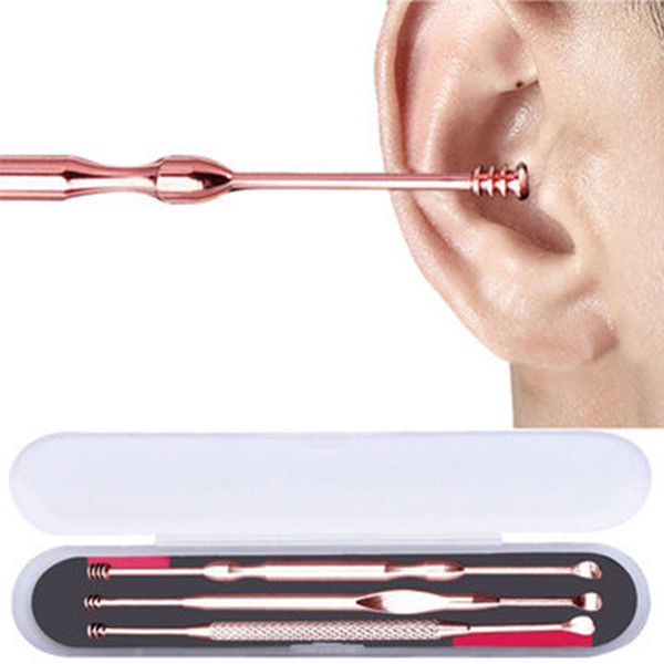 Hot 3Set/lot Stainless Steel Ear Pick Double-ended Earpick Ear Wax Curette Remover Ear Cleaner Spoon Spiral Clean Tool #247721