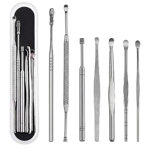 7pcs/set Ear Wax Pickers Cleaner Stainless Steel Earpick Wax Remover Curette Ear Pick Cleaner Ear Cleaner Spoon Epiwax