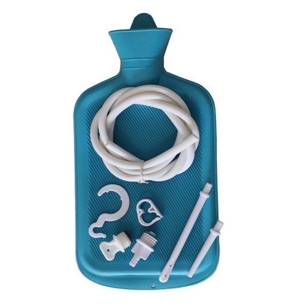 Enema Bag Clean Anal Silicone Douche for Men & Women BPA Free (2 Quart) Hot Water Bottle - Coffee Douche Home Adult Enema Kit (Blue)