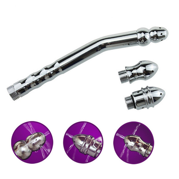 Newest Aluminum alloy Anal Plug Sex Toy Shower Enema Water Nozzle Metal 3 style Head Enema Vagina Anus Cleaning Kit/Faucet