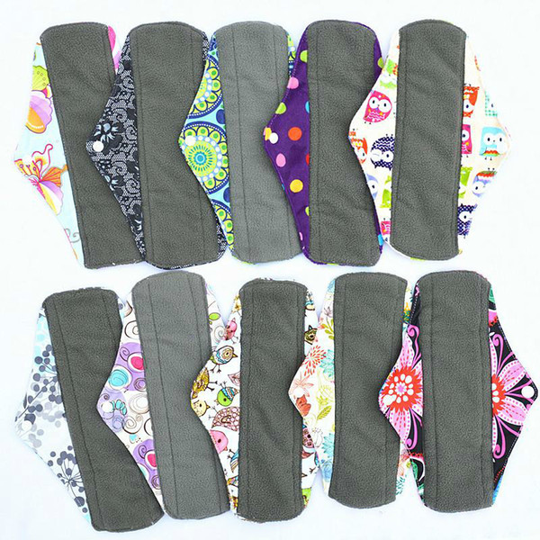 CHARCOAL BAMBOO Cloth Menstrual Sanitary Maternity Mama Pads Reusable Washable 10