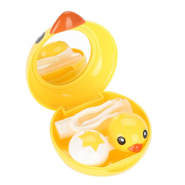 Eye Makeup Tools Kit Eyewear Accessories Cute Mini Cartoon Duck Contact Lens Holder Eye Care Lenses Container Case Mirror Box