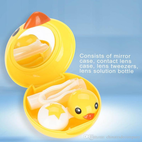 New Eye Makeup Tools Kit Eyewear Accessories Cute Mini Cartoon Duck Contact Lens Holder Eye Care Lenses Container Case Mirror Box