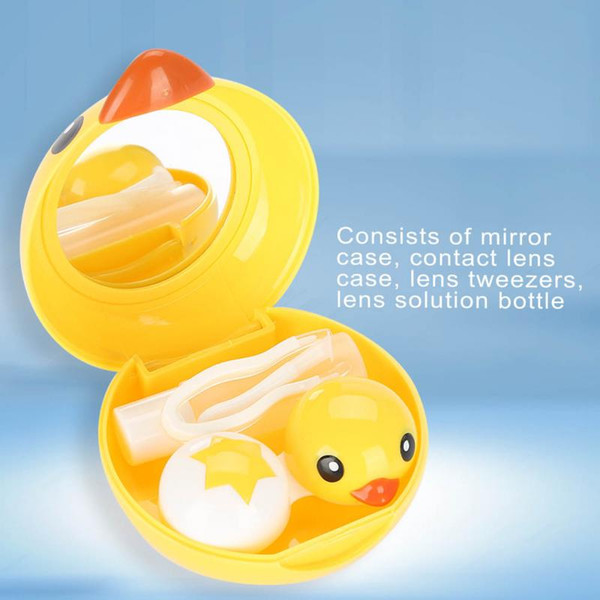 New Eye Makeup Tools Kit Eyewear Accessories Cute Mini Cartoon Duck Contact Lens Holder Eye Care Lenses Container Case Mirror Box