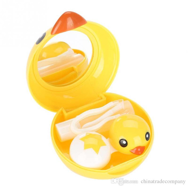 Eye Makeup Tools Kit Eyewear Accessories Cute Mini Cartoon Duck Contact Lens Holder Eye Care Lenses Container Case Mirror Box