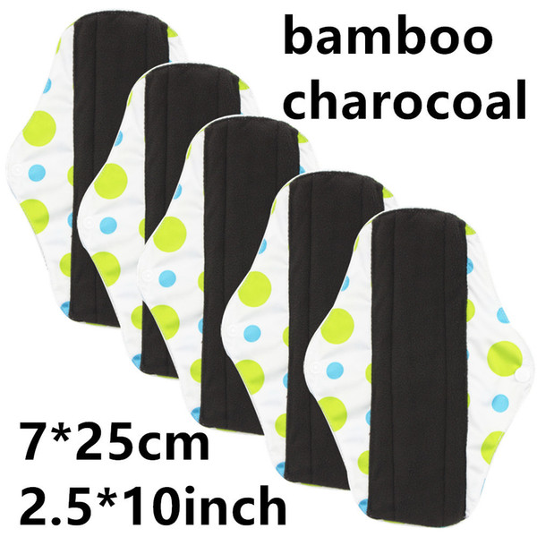 OEM/10 colors / 10 Inch Menstrual Pads Reusable Washable Charcoal Bamboo Layer Sanitay Pads Incontinence pads