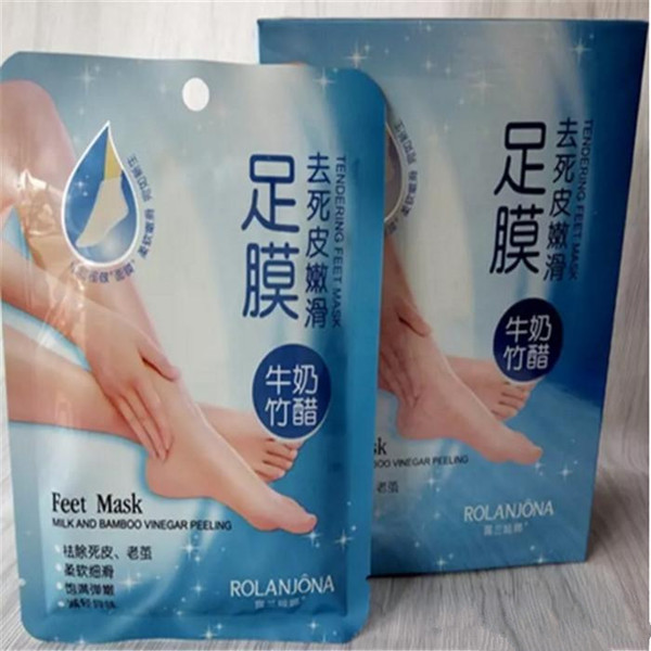 Rolanjona Milk Bamboo Vinegar Feet Mask Peeling Exfoliating Dead Skin Remove Professional Feet sox Mask Foot Care