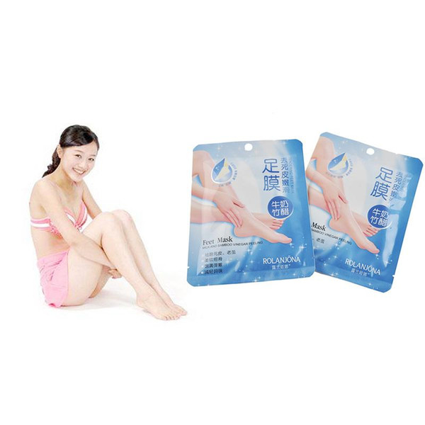 New Rolanjona Milk Bamboo Vinegar Feet Mask Peeling Exfoliating Dead Skin Remove Professional Feet sox Mask Foot Care free shipping