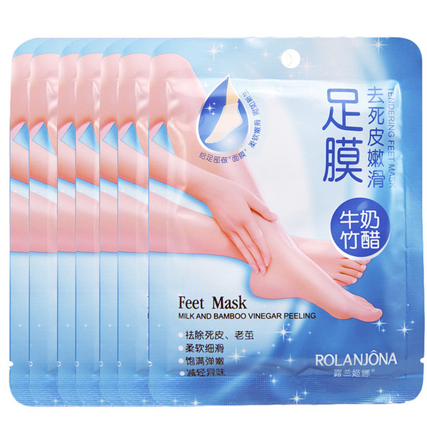 2015 New Rolanjona Milk Bamboo Vinegar Feet Mask Peeling Exfoliating Dead Skin Remove Professional Feet sox Mask Foot Care A-0318