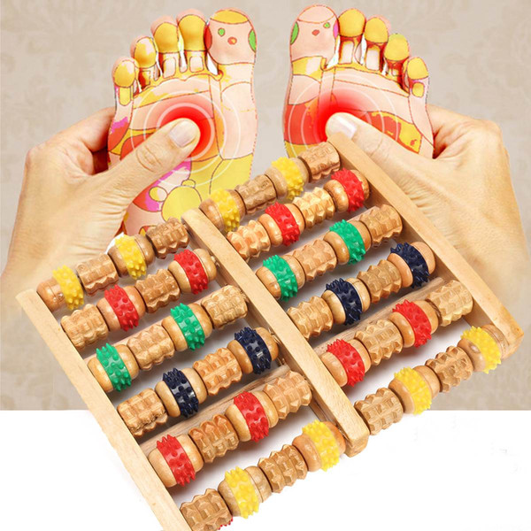 6 Rows Colorful Massage Roller Stress Relief Wooden Roller Foot Massager Reflexology For Stress Fitness Feet Care Massager