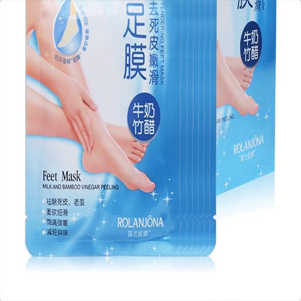 Hot Retail Milk Bamboo Vinegar Foot Peeling Feet Masks Exfoliating Callus Remove Dead Skin Foot Mask Rolanjona Feet Mask Free Shipping