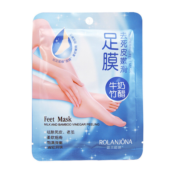 2pcs=1pair ROLANJONA Feet Mask Foot Treatment Whitening Milk and Bamboo Vinegar Peeling Tendering Feet Mask Baby Foot Mask