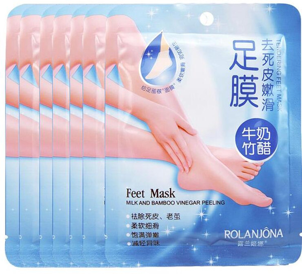 New Rolanjona Milk Bamboo Vinegar Feet Mask Peeling Exfoliating Dead Skin Remove Professional Feet sox Mask Foot Care A-0318