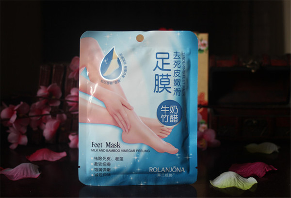 ROLANJONA feet mask Milk and Bamboo Vinegar Feet Mask Feet care whitening Foot mask Foot skin Peeling Exfoliating regimen 2pcs=pair 50bags