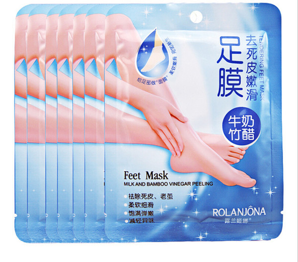 ROLANJONA FOOT MASK Bamboo Vinegar Feet Mask Milk Membrane Foot care Chamfer Whitening and Moisturizing Exfoliating