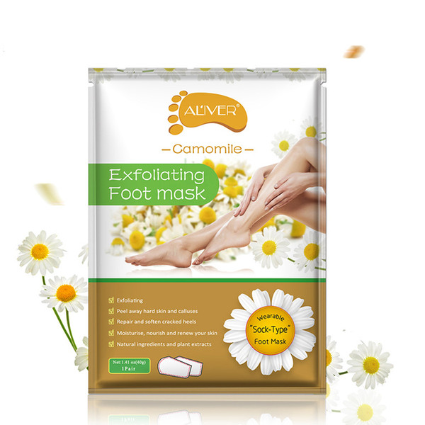 Foot Care Natural Camomile Exfoliating Foot Mask Silicone Heel Covering Socks Stripping Remove Dead Skin Foot Spa Treatment