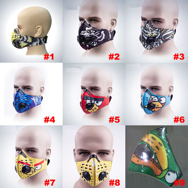 PM2.5 Fashion Cycling Air Pollution Face Mask Activated Carbon Dust Sports Mask Filters Smog Face Neoprene Mask 9 Style WX9-160