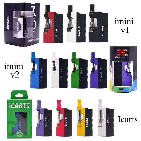 100% original Imini v2 icarts Kit with 0.5/1.0ml Cartridges Preheat battery Mod Fit Liberty v1 v9 v14 ac1003 vs novo Musketeer battery