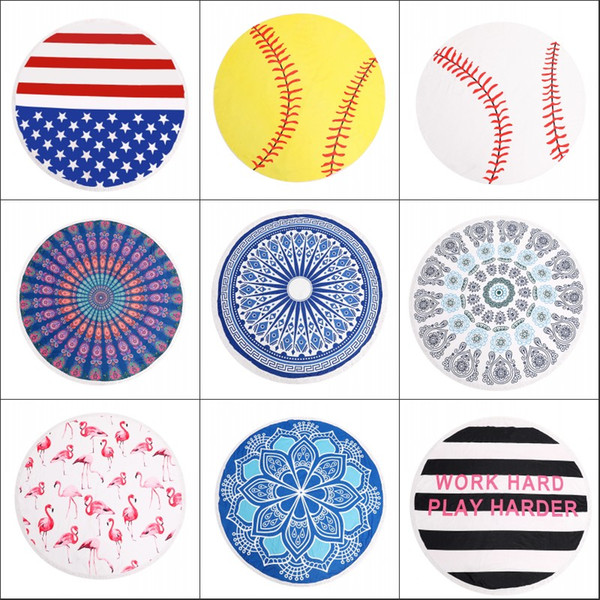 Round Beach Towel Blanket Geometric Donuts Printed Microfiber Shower Towels Circle Bohemia Bath Towels Lady Shawl Mat