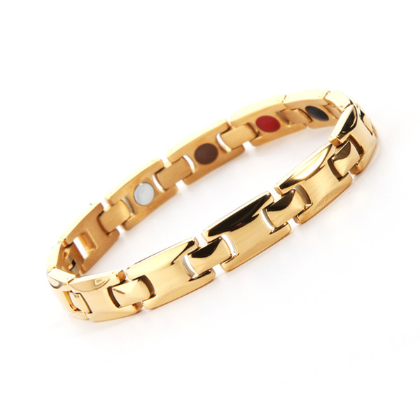 Classical Full Gold Magnetic Bracelet High Power Therapy Magnets Solid Stainless Steel Jewelry For Energy Balance