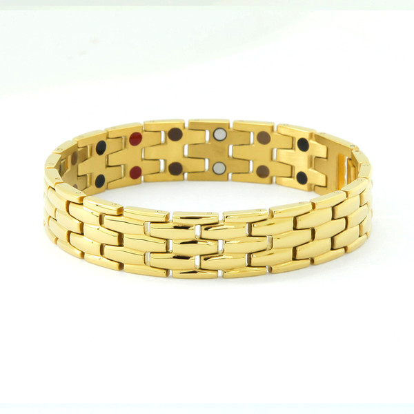 2019 New Trendy 24k IP Gold Plated Stainless Steel Bracelet Magnetic Bracelets For Arthritis For Men