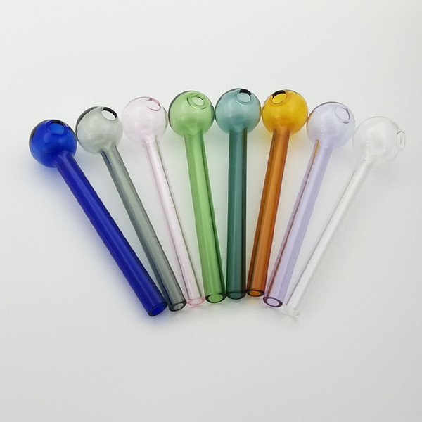 Pyrex Glass Oil Burner Pipe Mini Spoon Hand Pipes Colorful Small Pyrex Oil Burner Glass Straight Tube Colored Smoking Pipes