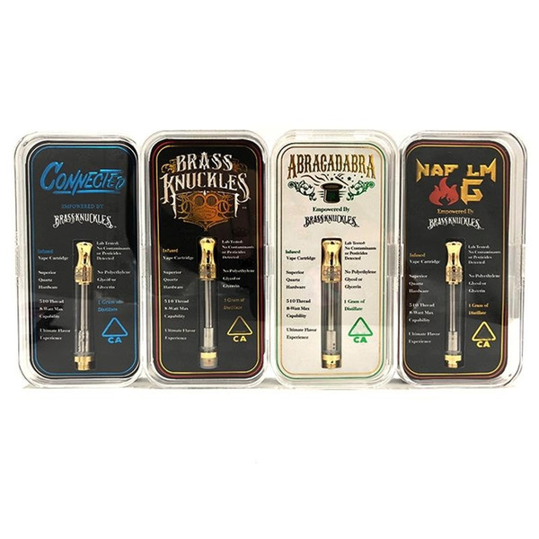 2019 Brass Knuckles Ceramic Cartridges Connected Abracadabra Gold Tank 1.0ml 510 vape cartridge Dual Cotton Ceramic Coil With Flavor Sticker