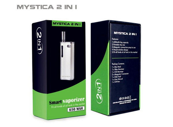 Authentic Mystica 2 in 1 kit 650mah pre-heating variable voltage Vape Mods with G3 & W3 Atomizer Cartridge WAX oil bud vaporizer e-cig kit