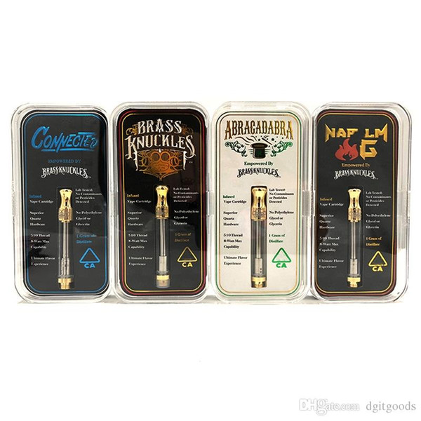 2019 Brass Knuckles Ceramic Cartridges Connected Abracadabra Gold Tank 1.0ml 510 vape cartridge Dual Cotton Ceramic Coil With Flavor Sticker