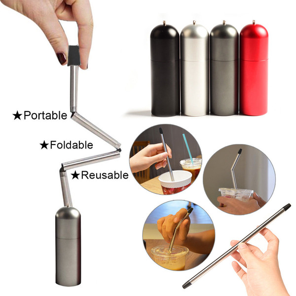 Hot Collapsible Reusable Foldable Stainless Steel Outdoor Portable Water Bottle Cup Straws Top quality free shipping