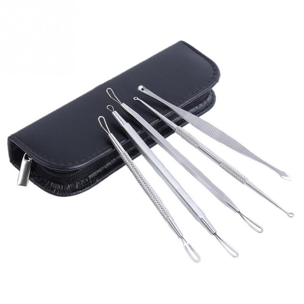 1set/5pcs Blackhead Acne Comedone Pimple Blemish Extractor Remover Stainless Tool Kit Super Cleansing Tool