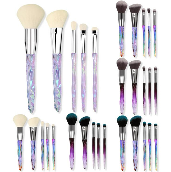 Professional Crystal Makeup Brush Set 5pcs/set Transparent Diamond Handle Synthetic Hair 6 Optional Colors Blush Eye Shadow Face Powder DHL