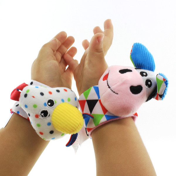 2pcs set Children Rattle Wrist bell Strap 0-12 Months Kids Infant Cute Animal Toys Baby Cartoon Soft Plush Foot Socks