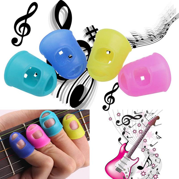 4Pcs/Set Silicone Fingertip Covers Caps Protector Guard Finger Care for Bass Ukulele Guitar Learner Color Random