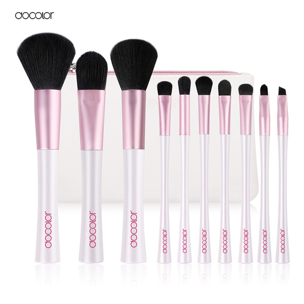 Docolor 10pcs Mermaid Brushes with Bag Professional White and Pink Makeup Brush set Top Synthetic Hair Beauty Essentials Brush