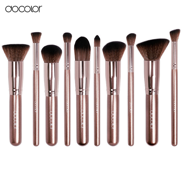 Docolor makeup brushes 10pcs +1pcs make up brush cleaner coffee color professional make up brush set beauty essential free ship