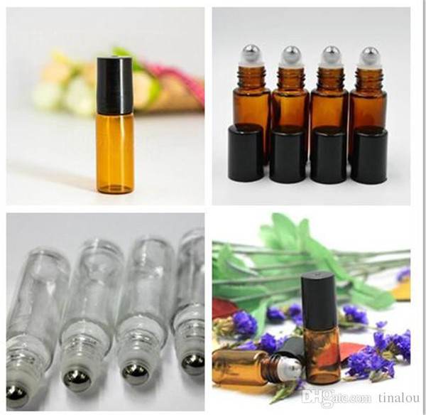 Packing Material ROLL ON Clear GLASS BOTTLES Refillable Thick 5ml 1/6oz MINIESSENTIAL OIL Steel Metal Roller ball fragrance PERFUME