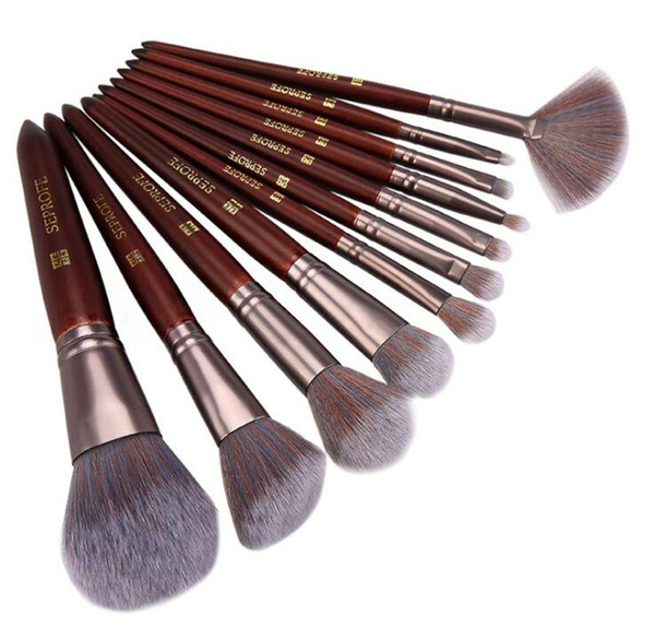 Newest creed Professional grapelet Makeup brush wooden pole brown 12pcs Makeup brush set Includes foundation brush eyeshadow brush.