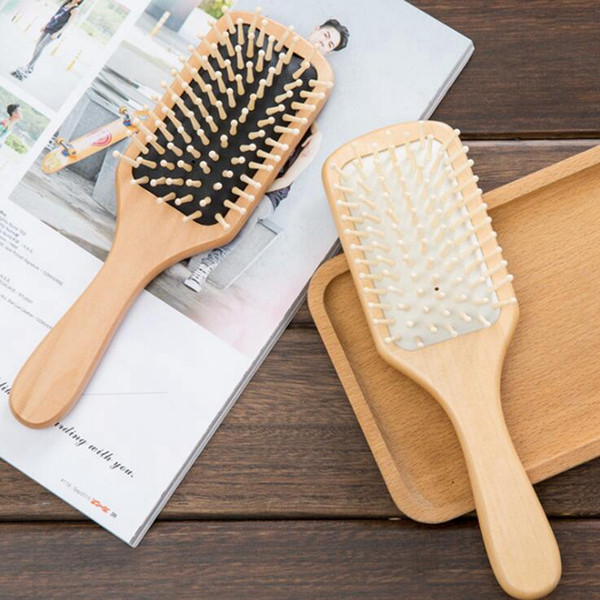 1PCS 2 Colors Hair Care Wooden Spa Massage Comb Wooden Paddle Pointed Handle Teeth Hair Brush Antistatic Cushion Comb SSA245