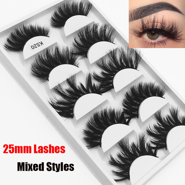 25mm Lashes 3D Soft 100% Mink Hair False Eyelashes Long Wispies Multilayers Fluffy Eye Lashes Extensions Handmade Makeup Reusable 5D Lashes